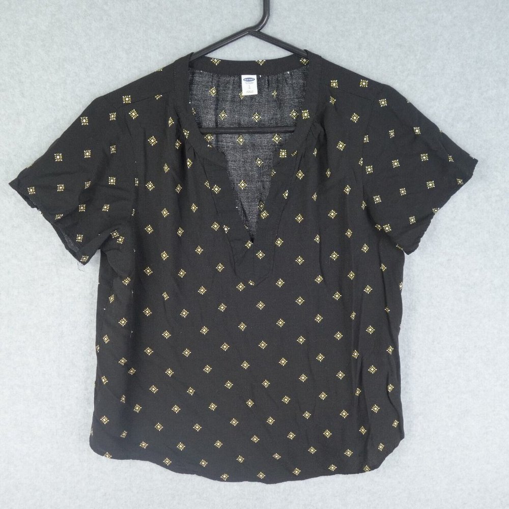 Old Navy Top Womens Large Black Stretch V-Neck Short Sleeve Pullover Casual